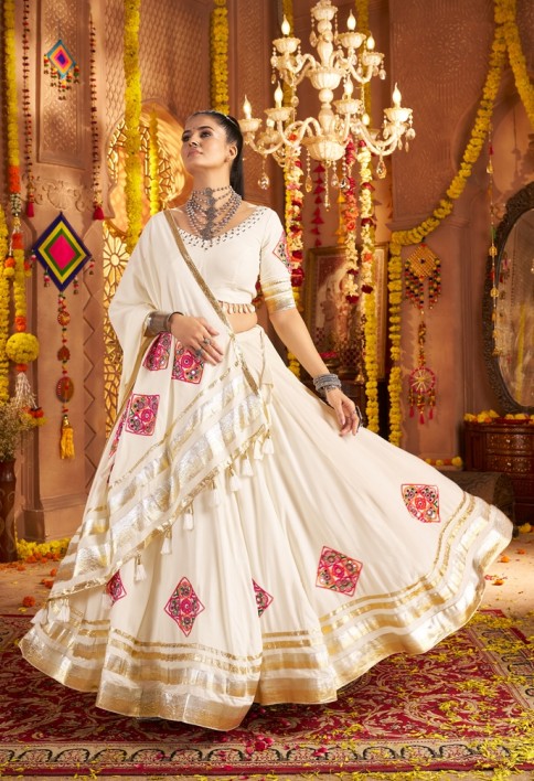 Marvelous White Embroidered Navratri Wear Lehenga Choli With Dupatta